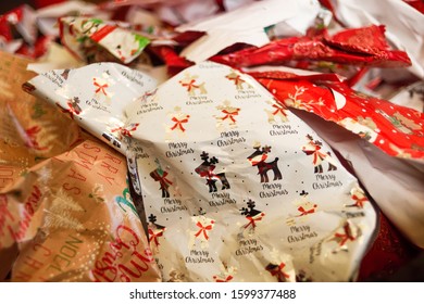 Used Ripped Christmas Wrapping Paper.