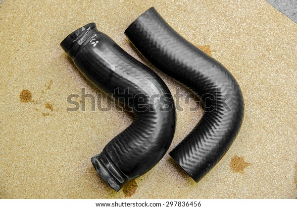 Used rubber hose tube isolated VS new\
rubber hose tube isolated, Coolant system in\
car