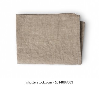 Used Rumpled Folded Linen Kitchen Towel Isolated On White Background