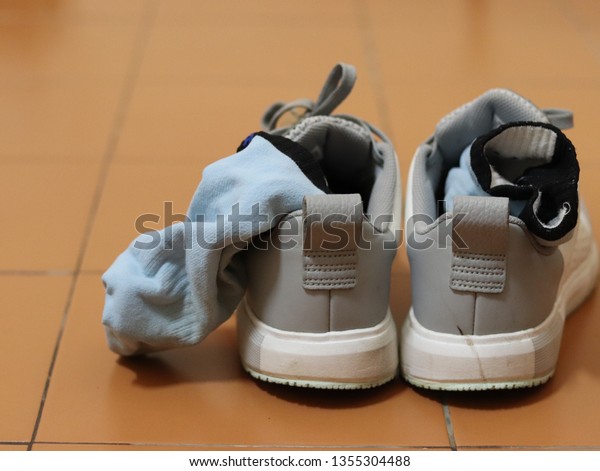 Used Running Shoes Socks Stock Photo Edit Now 1355304488