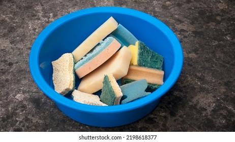 Used Sponges In Plastic Basin