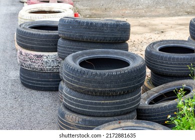 Used Tires Fencing On Racing Track Stock Photo 2172881635 