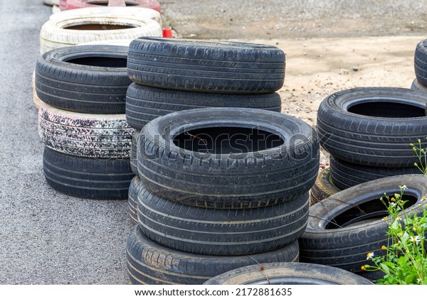Used tires for fencing\
on racing track