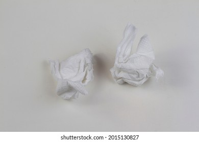 Used Tissue Paper Ball On White Background. Paper Napkin.