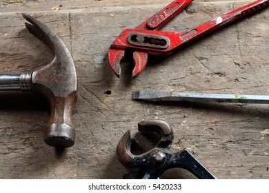 Used Tools On An Old Bench