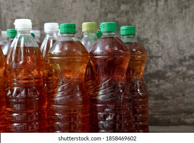 Used Vegetable Oil In Bottle.