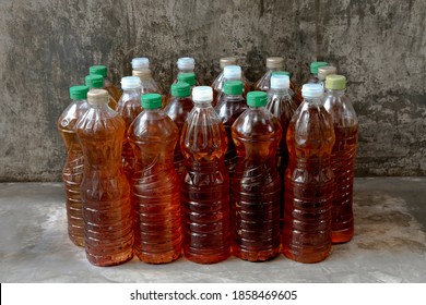 Used Vegetable Oil In Bottle.