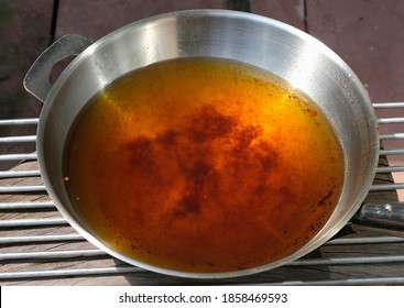 Used Vegetable Oil In Frying Pan.