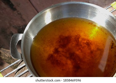 Used Vegetable Oil In Frying Pan.