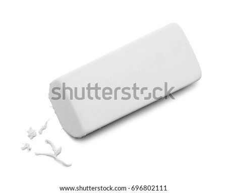 Used White Eraser Top View Isolated on White Background.