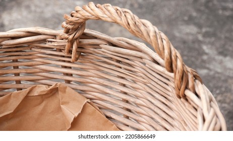 Used Wicker Basket Handle Detail