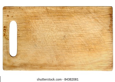 Used Wooden Chopping Board Isolated On White Background