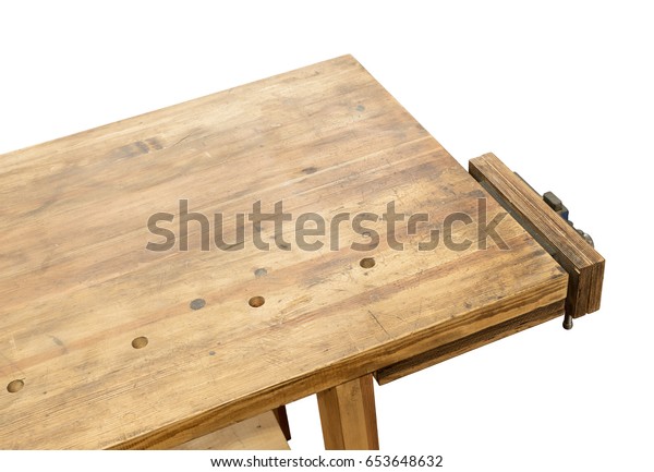 Used Wooden Workbench Vise Woodworking Workshop Stock Photo Edit