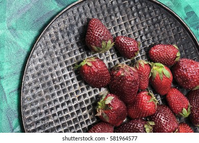 Useful, delicious, juicy strawberries closeup. The view from the top. Proper healthy eating