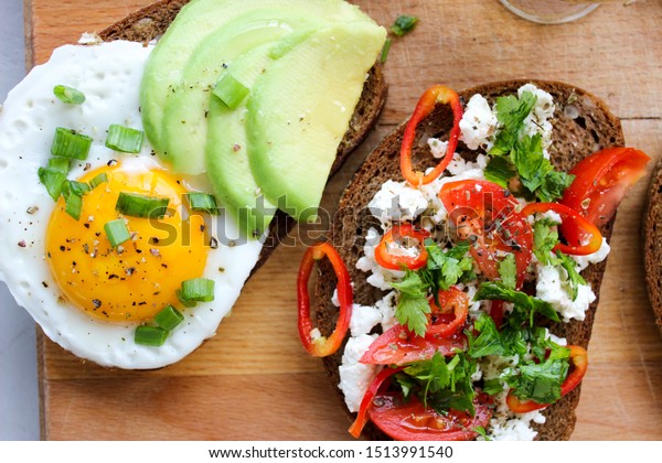 Useful Sandwiches Stuffed Avocado Scrambled Eggs Stock Photo Edit