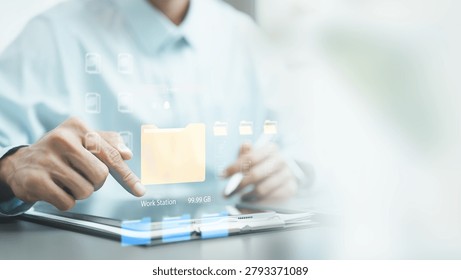 User accessing and exporting personal data files from a digital account management system. Concept of privacy rights, data portability, document archive, secure storage, and compliance.