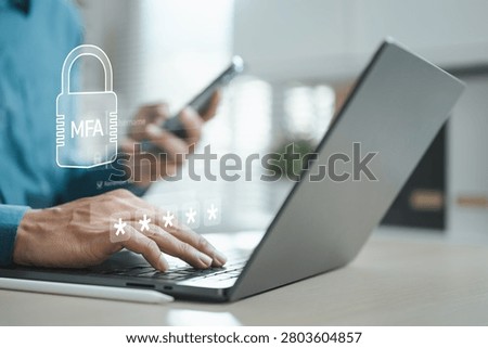 User accessing a laptop with MFA and 2FA verification on a secure login system, highlighting cybersecurity, identity protection, encryption, and digital account safety.