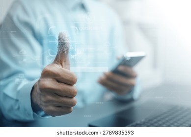 User approving secure passkey authentication on a smartphone with biometric verification and passwordless login technology. Concept of cybersecurity, digital identity protection, WebAuthn access.