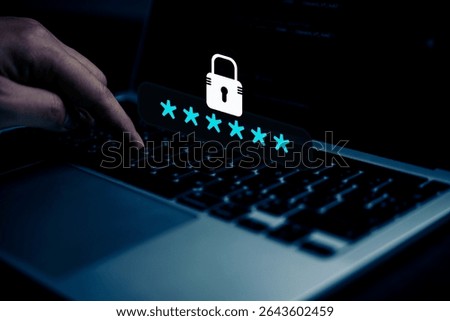 User authentication close-up of a hand typing a hidden password on a laptop, highlighting digital security, privacy protection, secure data, and password strength. Safe Browse.