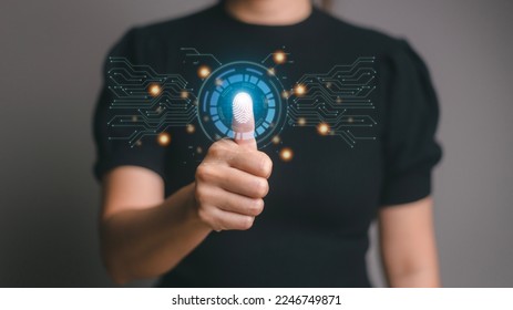 User authentication system with biometric identification fingerprint username and password, cybersecurity, information security, encryption, secure Internet access, advanced, Hight technology.