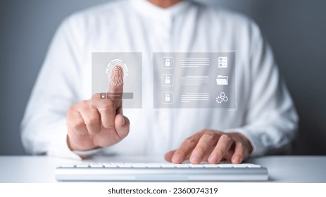 User authentication system with fingerprint scanning technology, biometrics, cybersecurity, information privacy encryption, secure internet access. Payment and financial transaction security system.