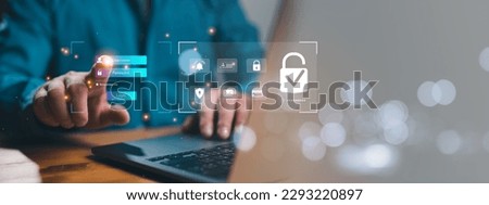 User authentication system with username and password, cybersecurity concept, information security and encryption, secure Internet access, technology and cybernetics. computer security system.