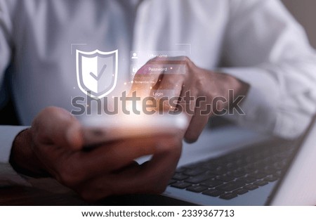 User authentication system with username and password, cybersecurity concept, information security and encryption, secure Internet access, technology and cybernetics. computer security system.