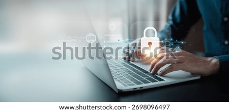 User authentication system with username and password, cybersecurity concept,global network security technology, business people protect personal information.