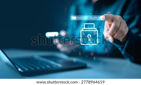 User entering OTP verification code on smartphone for secure online access and cybersecurity protection. Digital privacy, authentication system and mobile banking security concept.