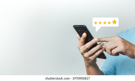 User give rating to service experience on online application, Customer review satisfaction feedback survey concept, Customer can evaluate quality of service leading to reputation ranking of business. - Shutterstock ID 1970905817