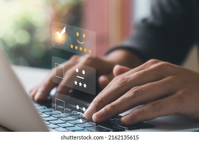 User give rating to service experience on online application, Customer review satisfaction feedback survey concept, Customer can evaluate quality of service leading to reputation ranking of business. - Shutterstock ID 2162135615
