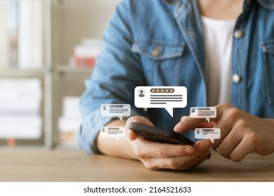 User give rating to service experience on online application, Customer review satisfaction feedback survey concept, Customer can evaluate quality of service leading to reputation ranking of business. - Shutterstock ID 2164521633