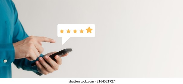 User give rating to service experience on online application, Customer review satisfaction feedback survey concept, Customer can evaluate quality of service leading to reputation ranking of business. - Shutterstock ID 2164521927