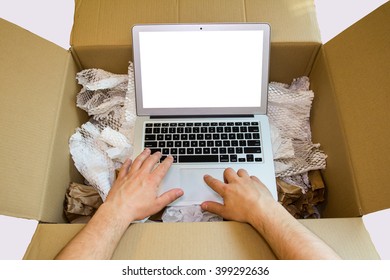 User Hands Unboxing New Laptop Computer