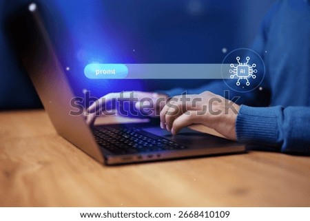 User interacting with AI interface on laptop during evening work session