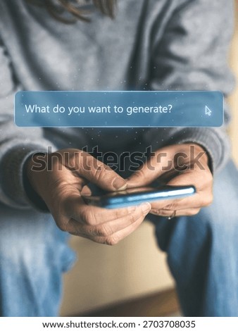 User Interacting with a Mobile Prompt Question Asking What do you want to generate for AI Content Creation and Output