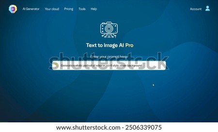 User interface of AI image generator. Artificial intelligence app generate detailed high-quality image: Sci-fi robot realistic portrait. Advanced text to image technology. Futuristic generated photo.