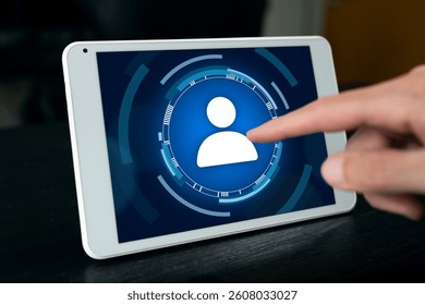 User profile customization concept. Person accessing personal data on digital platform.