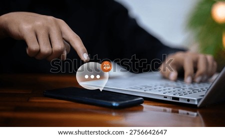 User receiving chat message notification on smartphone with unread message alert. Concept of social media communication, mobile messaging, user engagement and real time digital interaction.