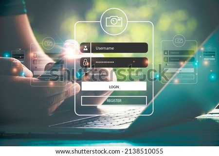User typing login and password.Hand man use mobile phone for  log in to enter login and password.sign in page,User profile,Information privacy,Internet.photo Cyber protection and technology concept.