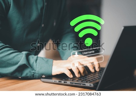 User using a computer laptop to connect to wifi but wifi not connected or password is incorrect and waiting to loading digital data form website, concept technology of waiting for connect to wifi.