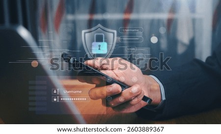 User using mobile phone with digital padlock on internet technology network security with cloud security and data encryption, cybersecurity, Cyber security network. Data protection concept.