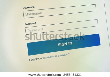 Username and password on computer screen close-up
