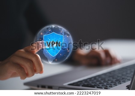Users accessing website through virtual private network ( VPN ) to hide the internet traffic. Online safety concept.