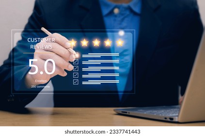 Users rate their experience using online applications. customer satisfaction survey concept Assessment of service quality leading to ratings of business reputation and customer satisfaction.