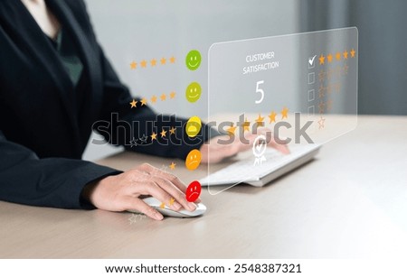 Users rate their experience using online applications. customer satisfaction survey concept Assessment of service quality leading to ratings of business reputation and customer satisfaction.