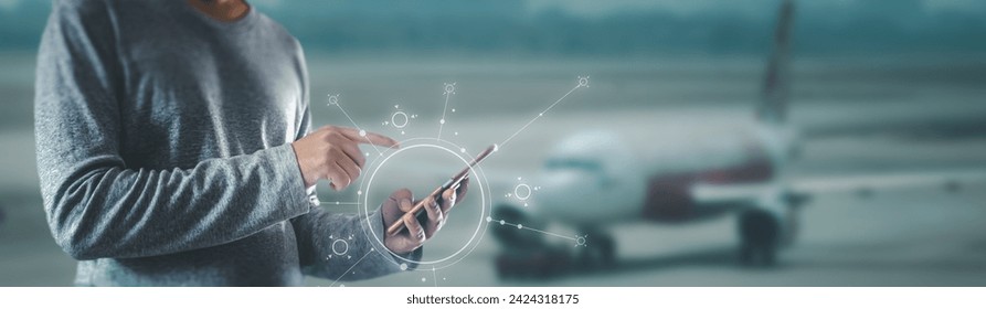 Users will see a virtual screen with simple website design elements using modern technology to purchase airline tickets online.