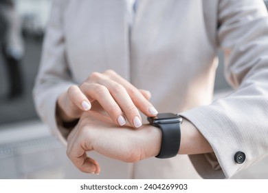 Uses smart watch, on-screen notification, business person time for work