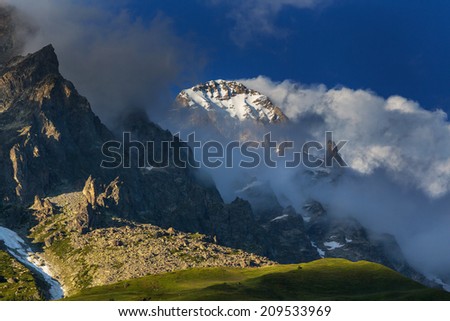 Similar – Image, Stock Photo Panorama with Schoebiel SAC mountain hut and matterhorn