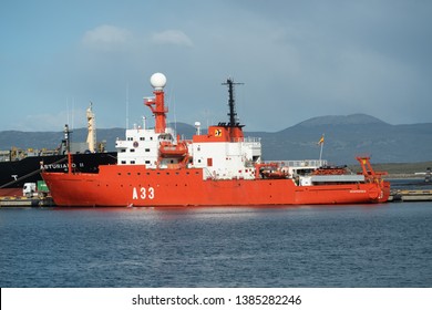 Ushuaia, Argentina - March 27 2019: A Spanish Polar Research Vessel Operated By Spanish Navy.